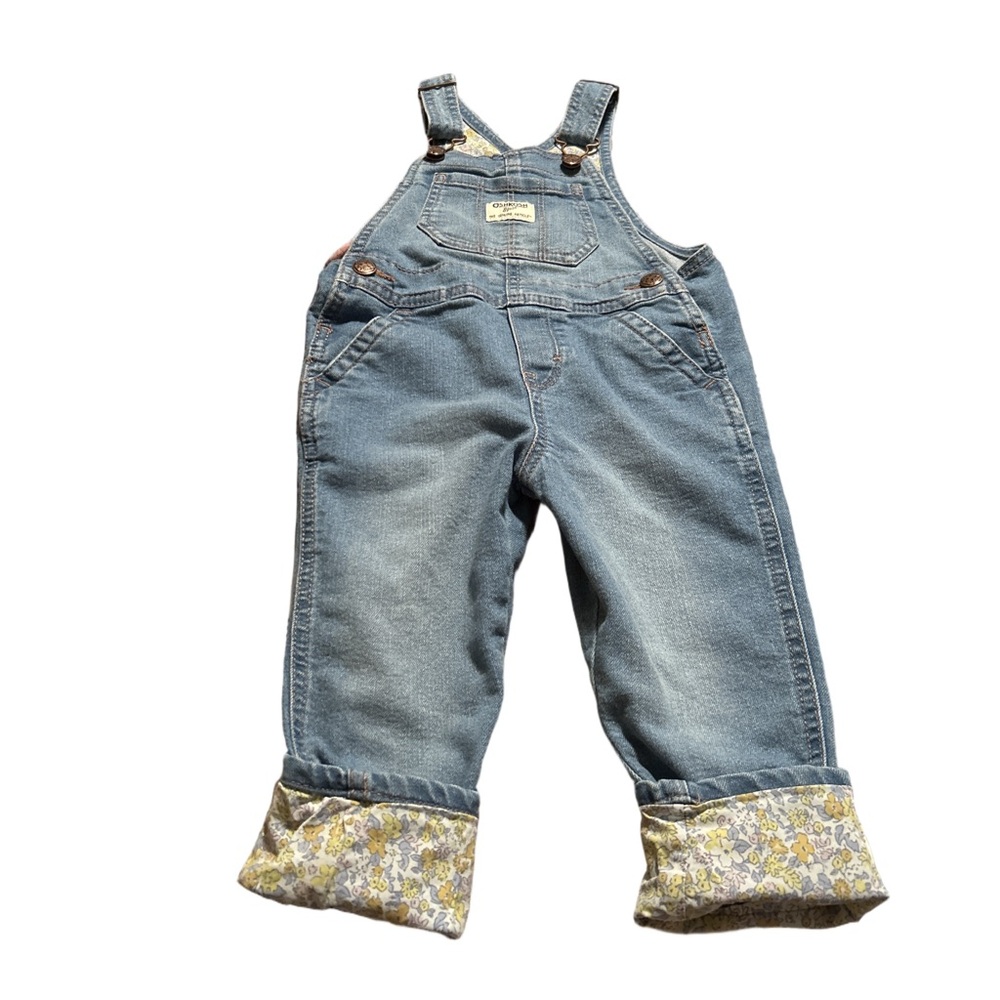 OshKosh B'gosh Blue Denim Overalls with Floral Cuffs Size 2T